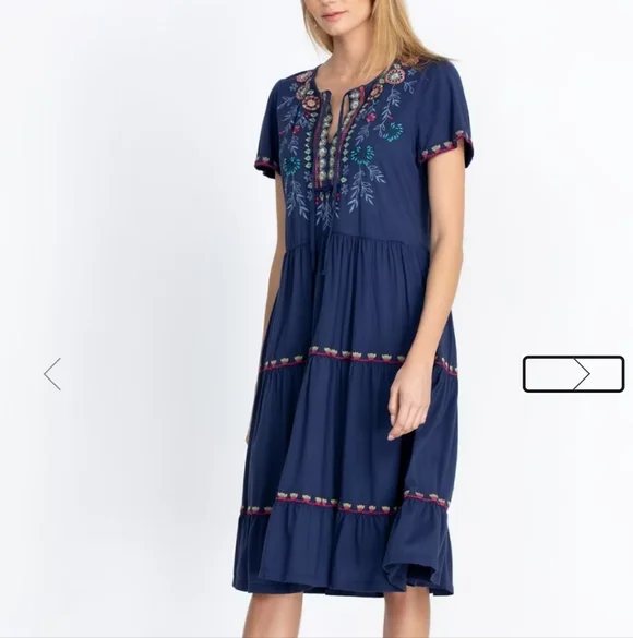 Johnny Was Sicilia Tiered Knit Dress Embroidered Details - Picture 2 of 10